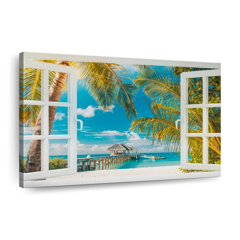 Faux fenêtre scène sur toile, H 39 po x l 26 po x P 1,25 po
