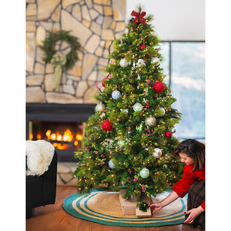 Jupe d'arbre de Noël à tisser Unique, Beige et vert, Rond 5 pi 1 po
