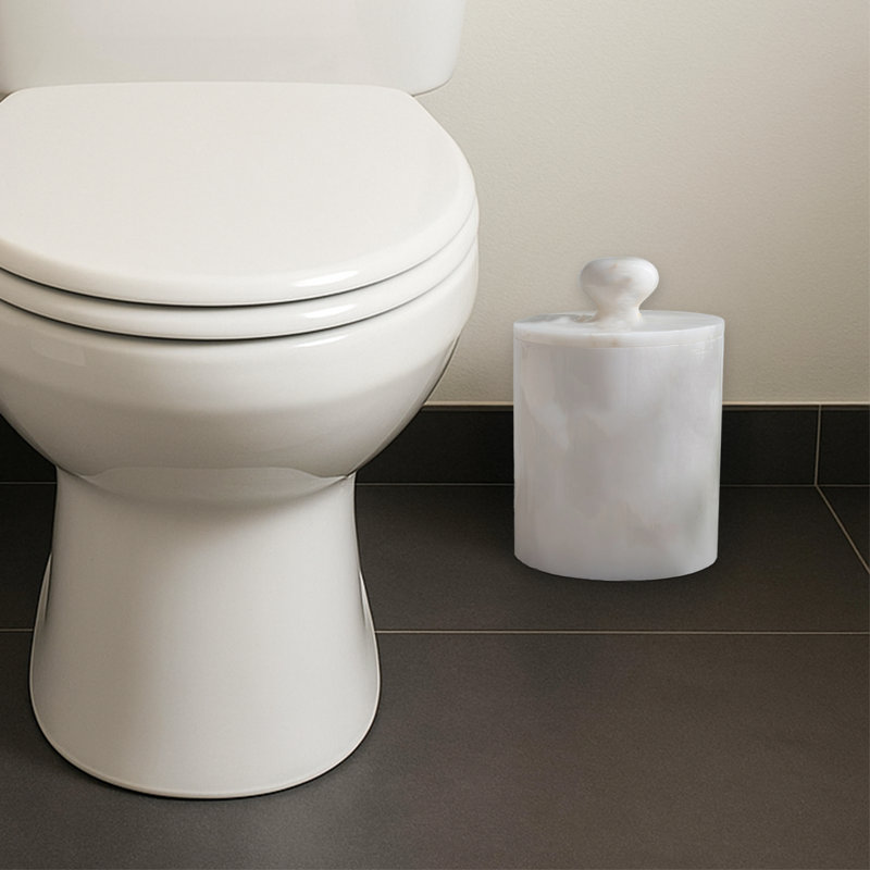 100% Marble Cylinder Bin, White
