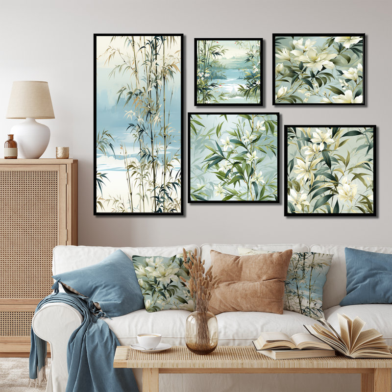 Ensemble de 5 pièces Clayre - Art mural tropical, Cadre flottant noir