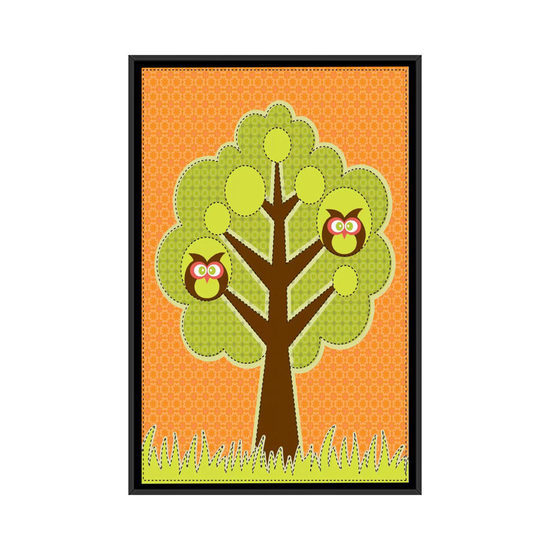 Art sur toile, hiboux dans l'arbre, H 26 po x l 18 po x P 1,5 po, Cadre noir