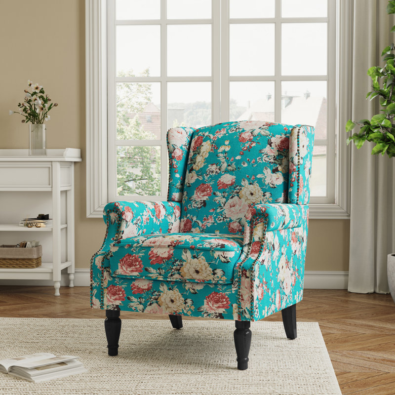 Upholstered Accent Chair, Peacock Blue Polyester/Walnut