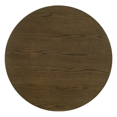 Crispin Round Wood Dining Table with Lower Shelf, Brown Rubberwood Finish for 4