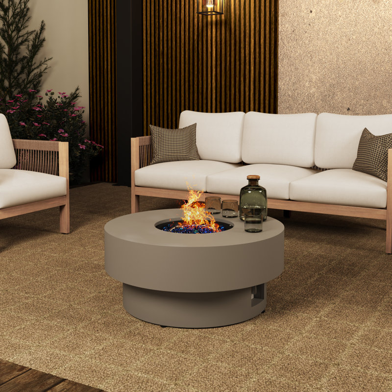 Ooutdoor Round Steel Fire Pit Table, Beige