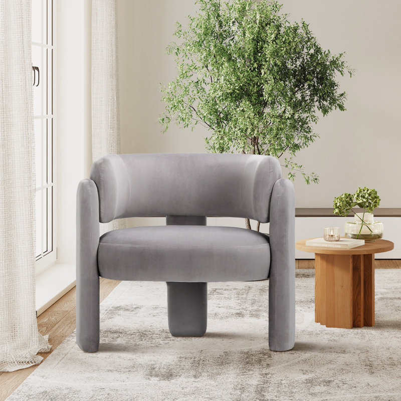 33" Wide Upholstered Modern 3-Legs Barrel Accent Chair, Light Gray Fabric