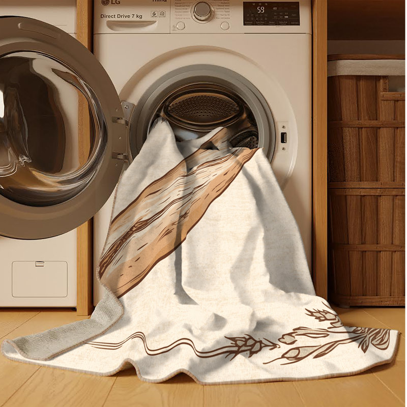 Tapis de style baguette français lavable à la machine en beige Easton, 5 x 8