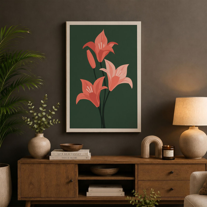 Lilies in Bloom Botanical - Wrapped Canvas, 18x12 - 45.7 x 30.5 cm, Terracotta Border