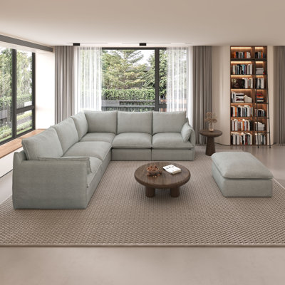 96.6" L-Shaped Cloud Couch, Linen Blend Spill-Proof Fabric Cloud Sectional Couches For Living Room, Convertible Modular Sectional Sofa With Deep Seats & High-Back, Removable Washable Sofa Covers