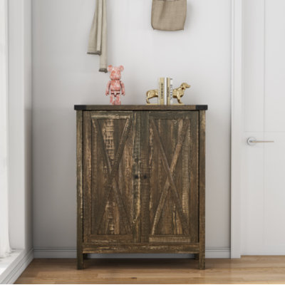 31.5 Inch Farmhouse Shoe Cabinet, Vintage Black Double Door Shoe Storage Cabinet with Adjustable Shelf, Soft Close Hinges, Reinforced Side Frame