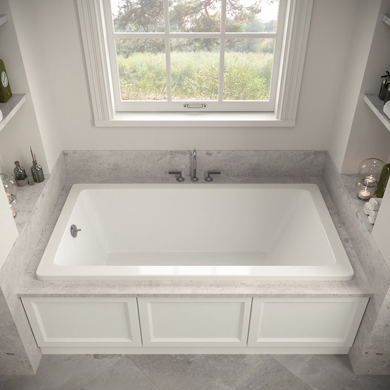 66" x 34" Acrylic Soaking Drop-In Bathtub, Drain Included, Brushed Nickel