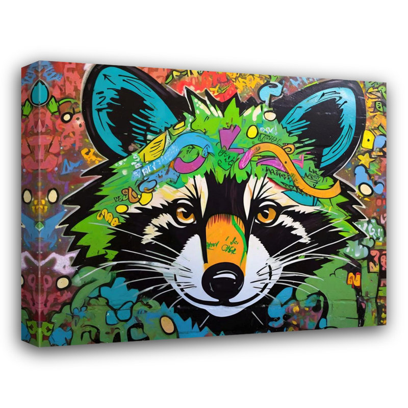 «Raccoon Graffitianimals» sur toile, H 26 po x l 32 po