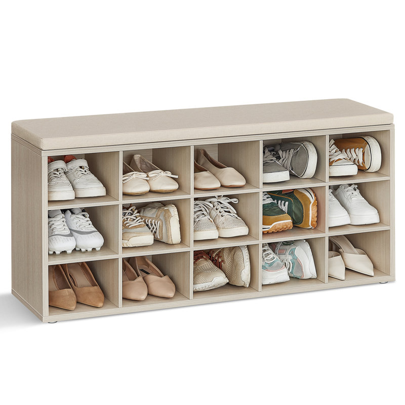 Jurina 15 Pair Shoe Storage Bench, Natural Beige