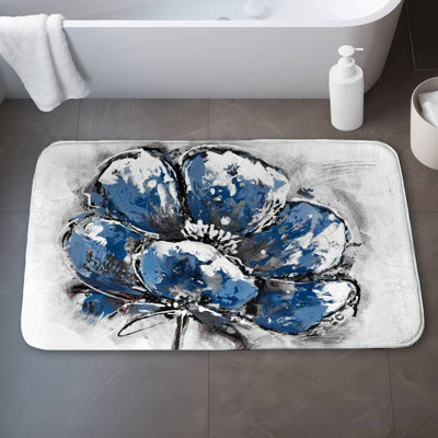 Abstract blue petals Bath Mat with Non-Slip Backing - Quick Dry Memory Foam Bathroom Rug - Absorbent - Modern Plush Spa-Style - Machine Washable