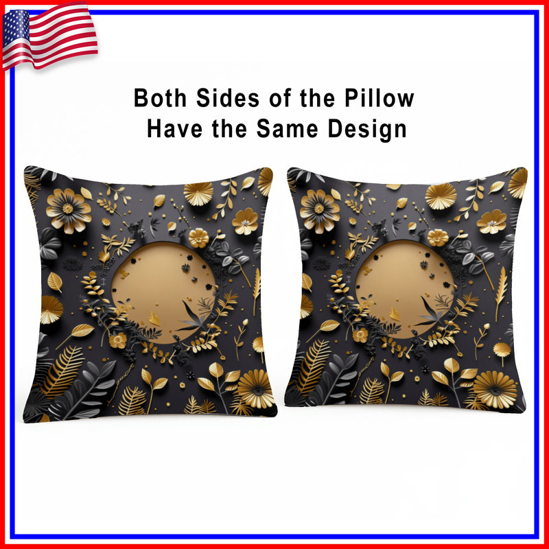 Coussin Gold Leaves, coussins double face Nature, 14 X 14 pouces