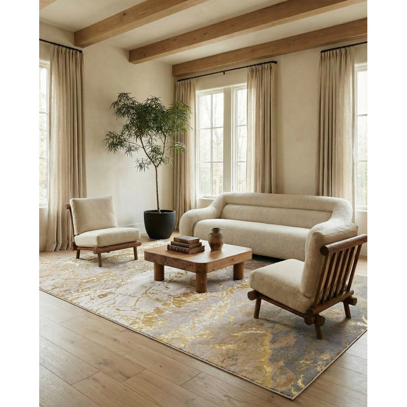 Tapis d'intérieur gris / doré Kari, Tapis de couloir 2 pi 2 po x 8 pi