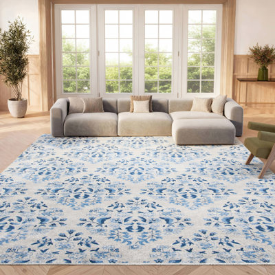 Aguiar Floral Cream/Blue Area Rug