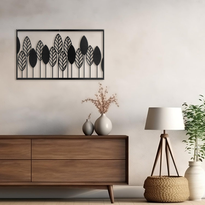 Décoration murale en métal, H 18 po x l 36 po x P 0,05 po, Noir