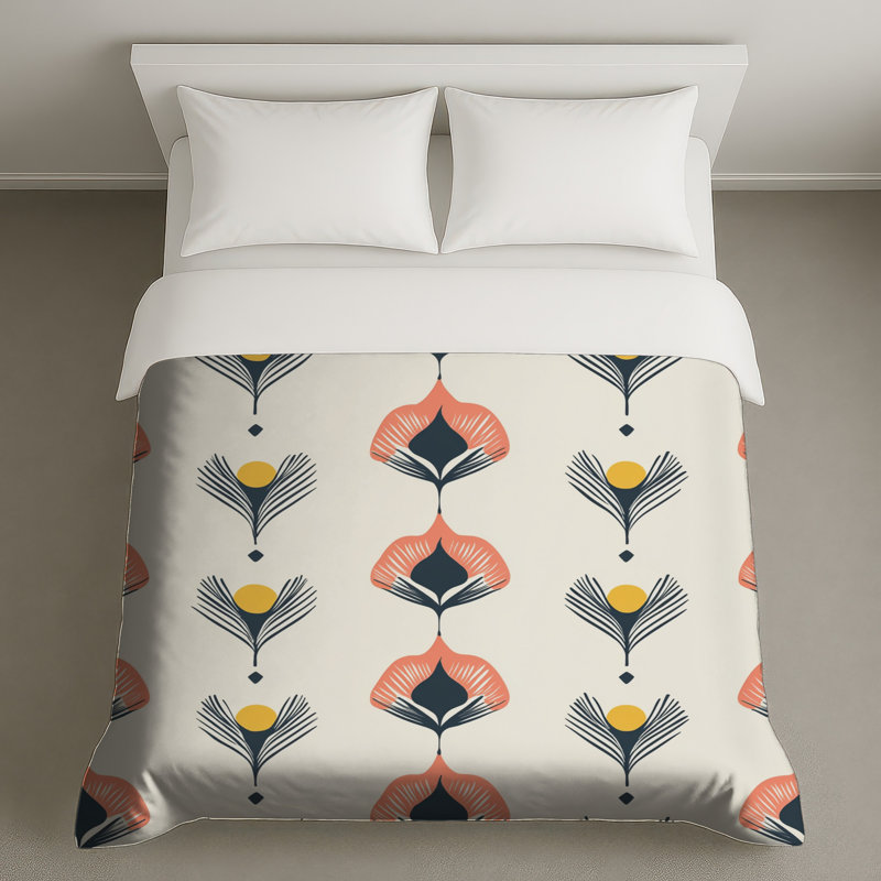 Art Deco Floral Motif Duvet Covers, Twin
