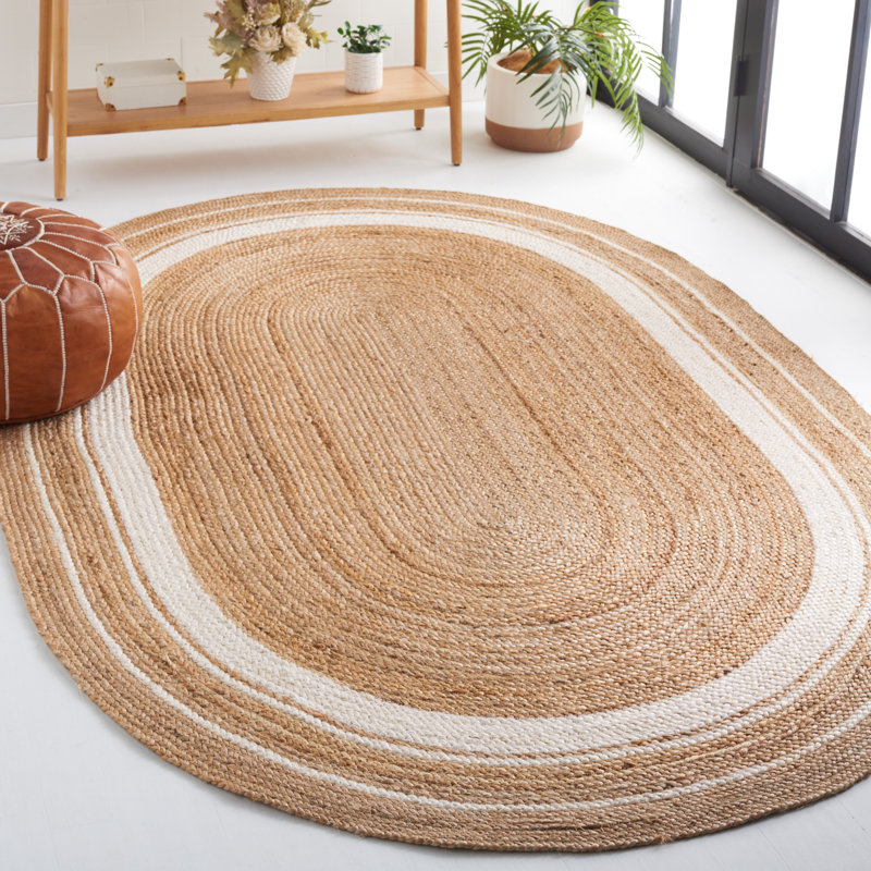 Pellet Natural Fiber Flat Weave Jute Rug, Oval 3' x 5'