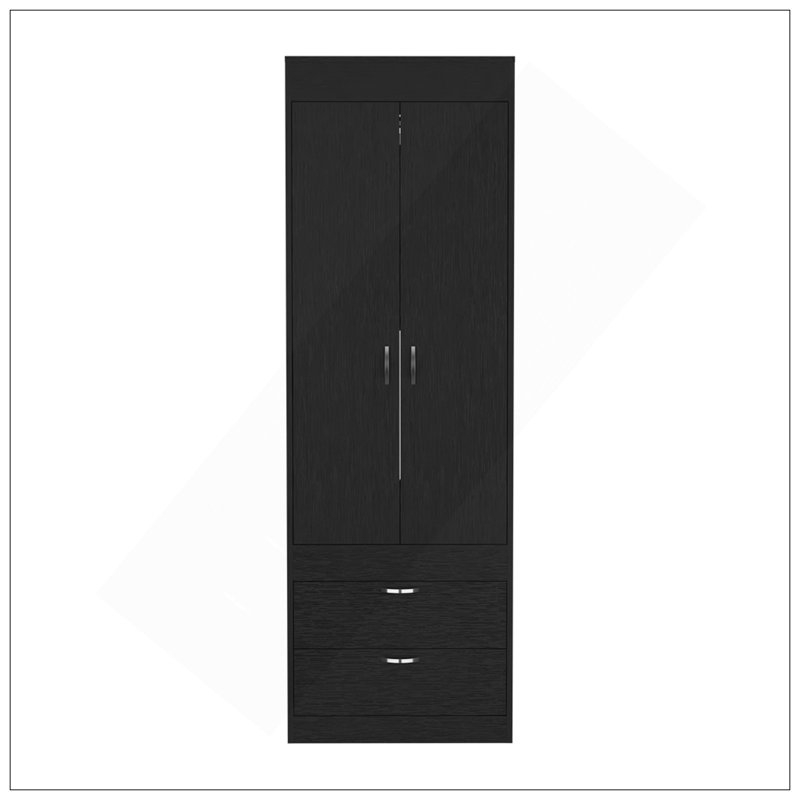 Armoire Tarento, deux tiroirs, finition wengé noir, Noir