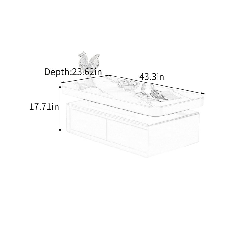 Table basse moderne avec tiroir de rangement pratique, 17.71" H x 43.3" W x 23.62" D, White; Grey/Black; Cream, Marble