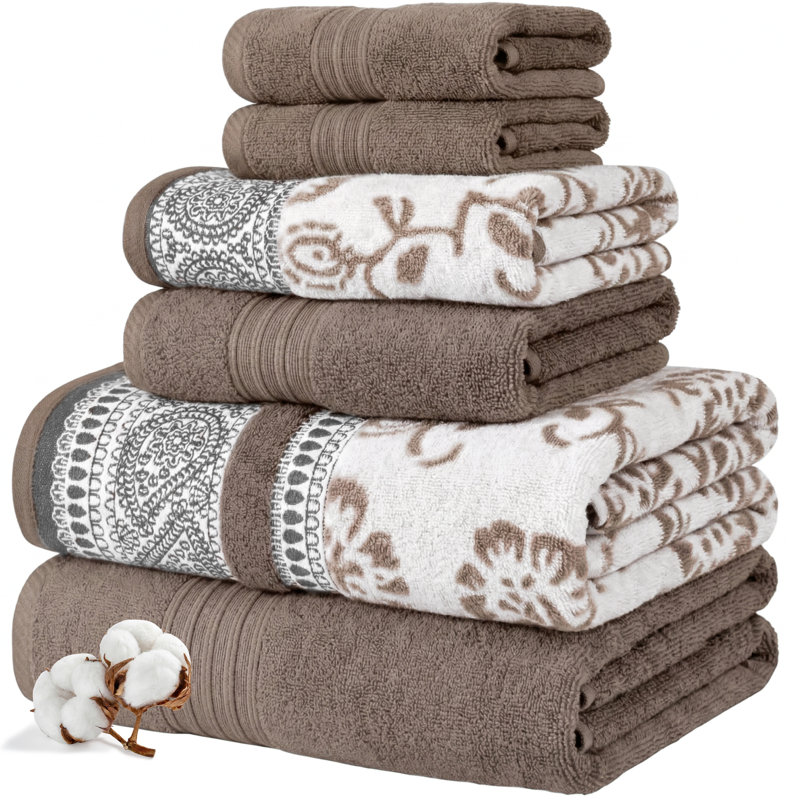 Ensemble de serviettes en jacquard réversible 6 fils et serviettes de bain en fil réversible moderne 100% coton Modern, Fauve