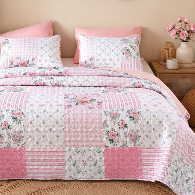 Ensemble de courtepointe 3 pièces à motif floral, literie de courtepointe à imprimé vibrant avec 2 taies d'oreiller