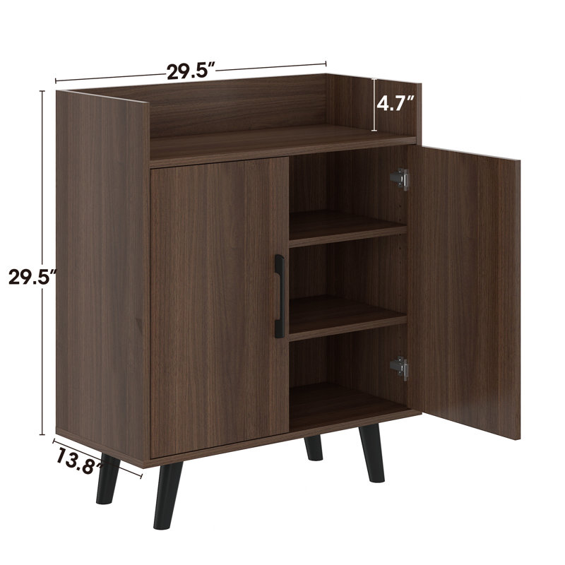 Shoe Cabinet, 3-Tier Freestanding Shoe Rack With Doors And Legs FSSR023, Walnut