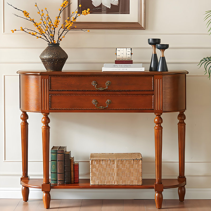 Table d'entrée de 31,5 po de style américain avec rangement en bois massif brun, H 35,43 po x l 31,5 po x P 11,81 po