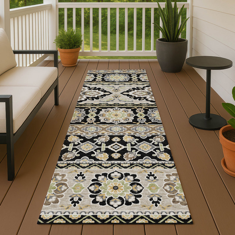 Machine Washable Indoor/Outdoor Chantille ACN2677 Tribal Rug, 2'3" x 7'6" Runner, Black