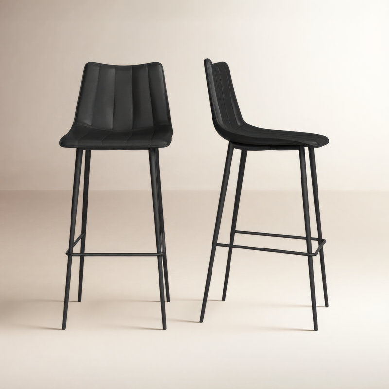 Finnigan Counter & Bar Stool, Bar Stool (30" Seat Height), Black/Faux Leather