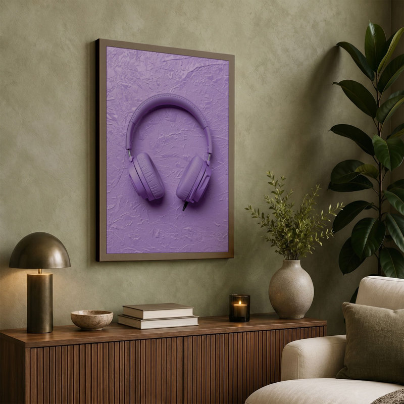 Lavender Headphones Minimalist - Wrapped Canvas, 24x16 - 61.0 x 40.6 cm, Sage Border