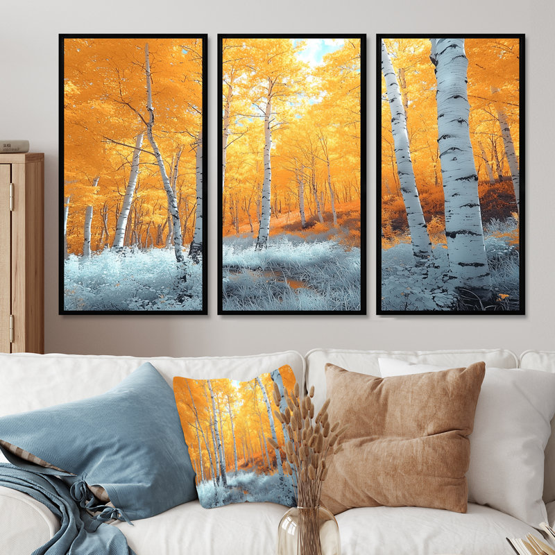 - Ensemble de décoration murale forêt, H 28 po x l 36 po x P 1 po, Toile avec cadre flottant noir