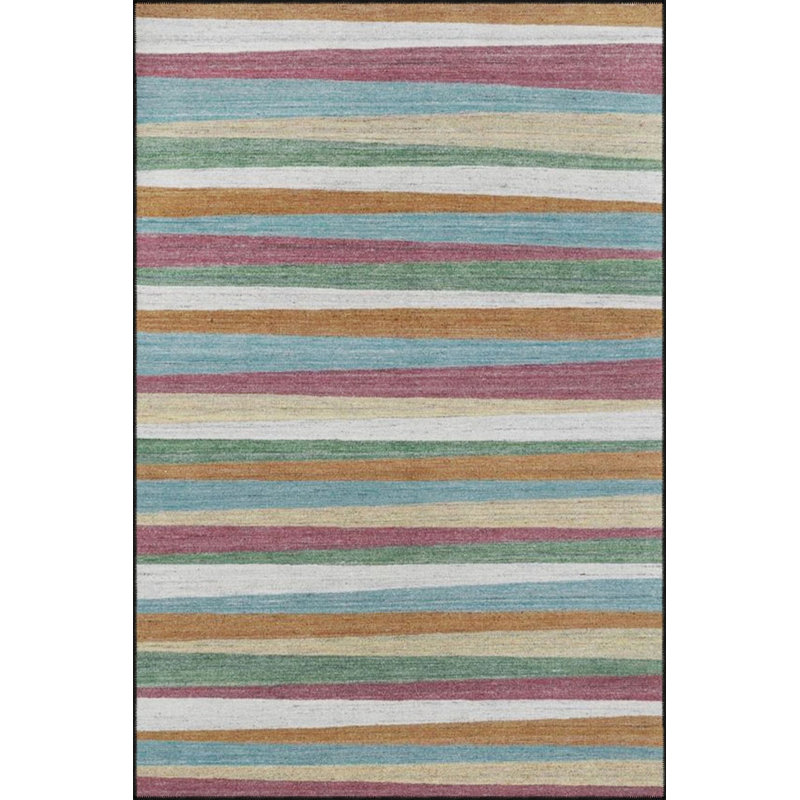 Horizontal Striped Multicolored Woven Base Washable Carpet, Rectangle 3'4" x 6'7"