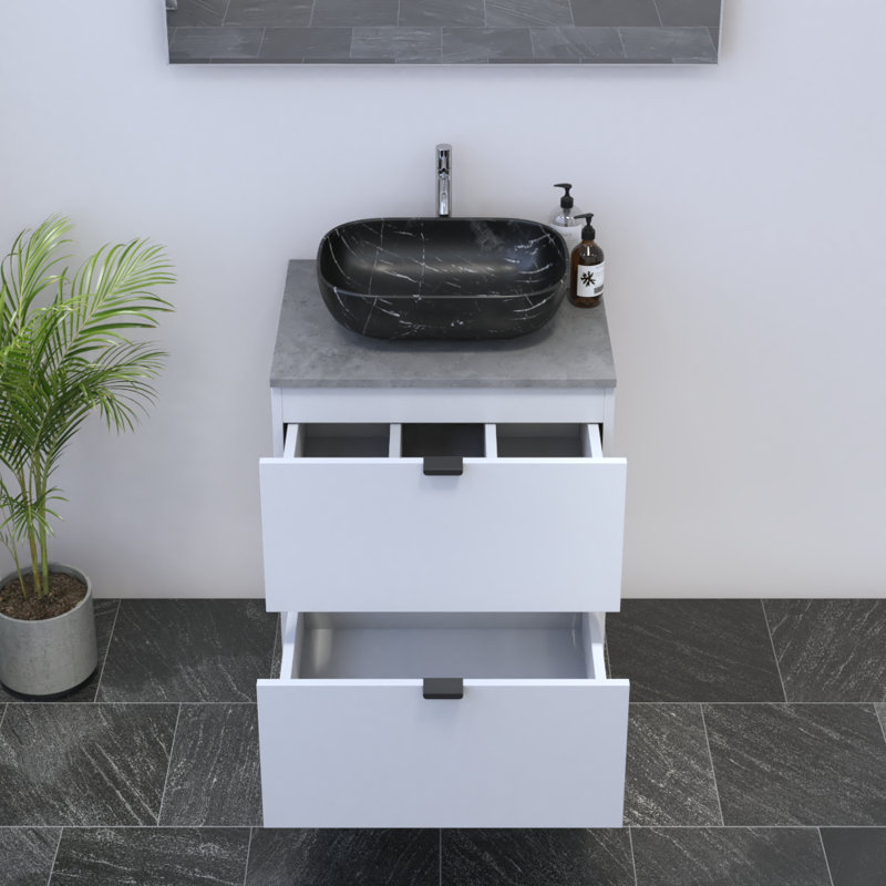 Meuble-lavabo simple 23,6 po avec plateau Kareema, Noir, Béton