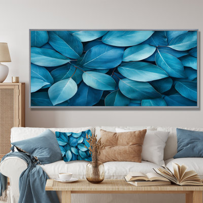 Imia, feuilles bleu sarcelle monochromes III, art mural grandes feuilles