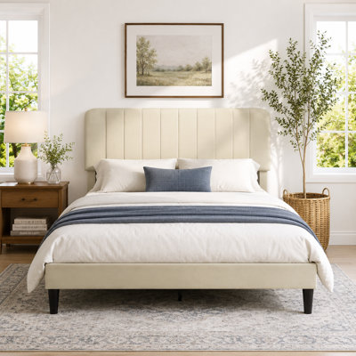 Upgraded Velvet Upholstered Platform Bed with Adjustable Headboard, Reinforced & Quiet Design, No Box Spring Needed, Sturdy Wood Slat Support, Easy Assembly