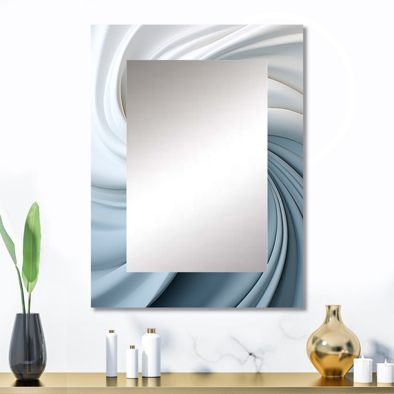 White & Blue Zen Zephyr Spiral II - Abstract Spirals Decorative Mirror, White Large Wall Mirror, Printed Metal Art, 32" x 24"