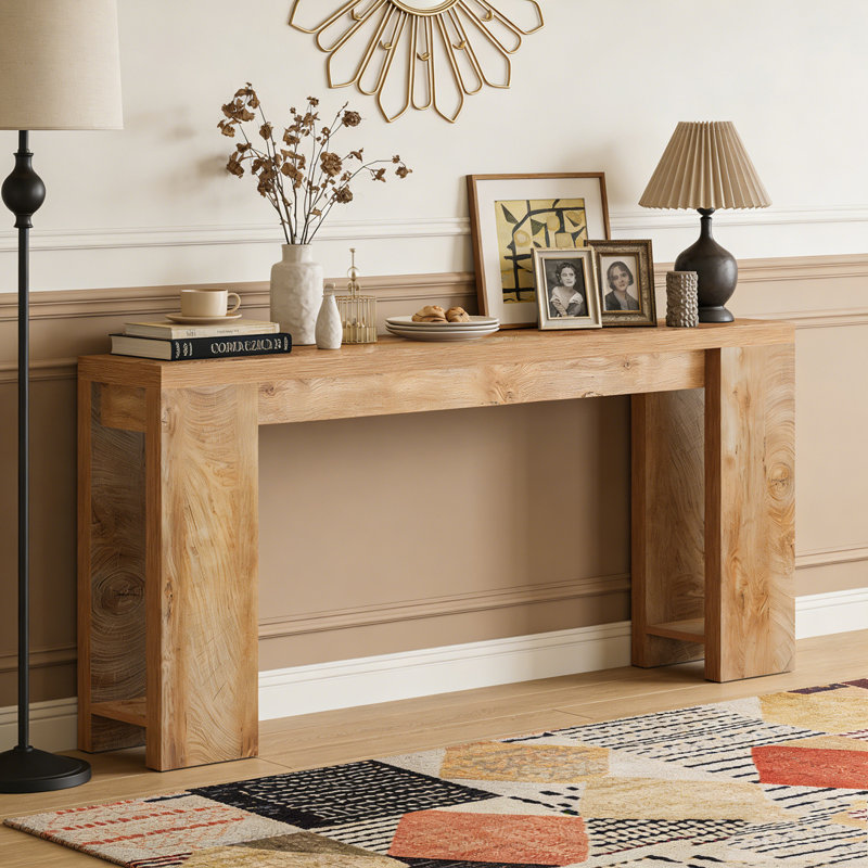 Farmhouse Wood Sofa Table Entryway Table, Brown