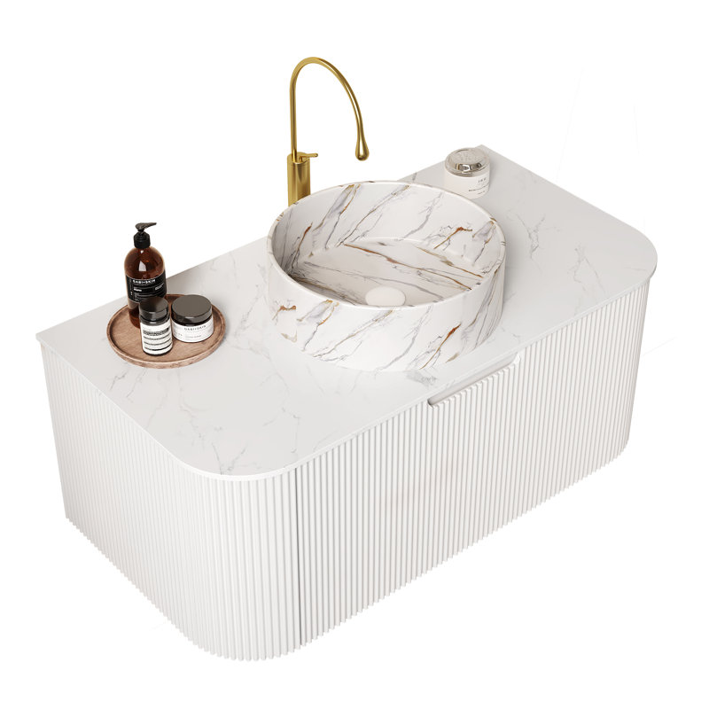 Ensemble de meuble-lavabo mural simple 36 po avec lavabo vasque en marbre, blanc, Blanc, 36"