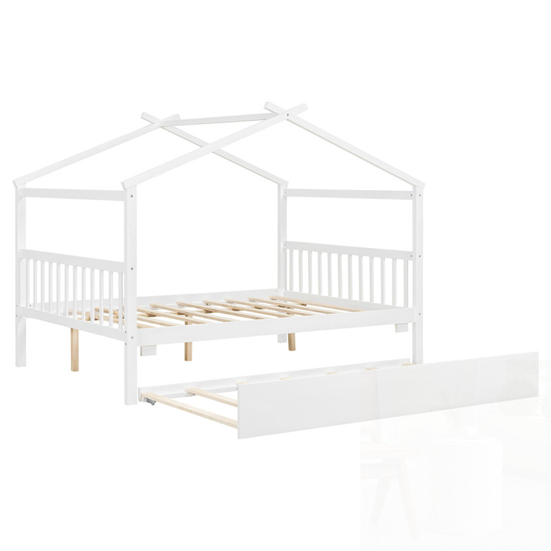 Lit en bois avec couchette, Double, Blanc