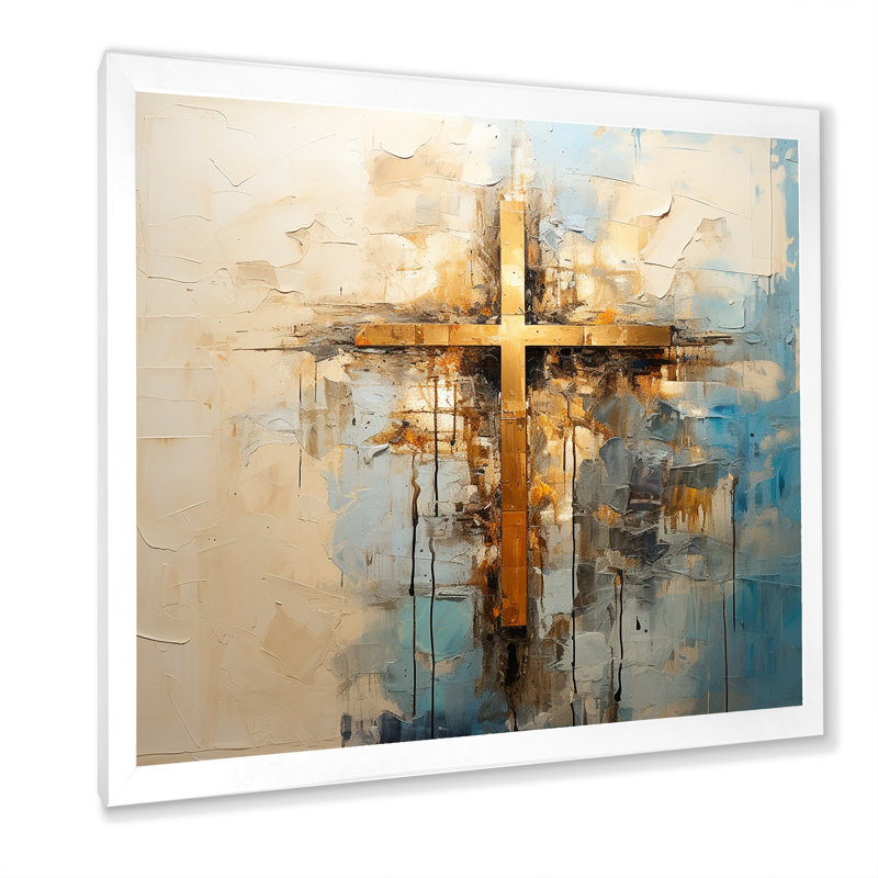 Reproduction d'art mural doré, croix de minimalisme religieuse II, H 16 po x l 16 po x P 1 po, Cadre simple blanc
