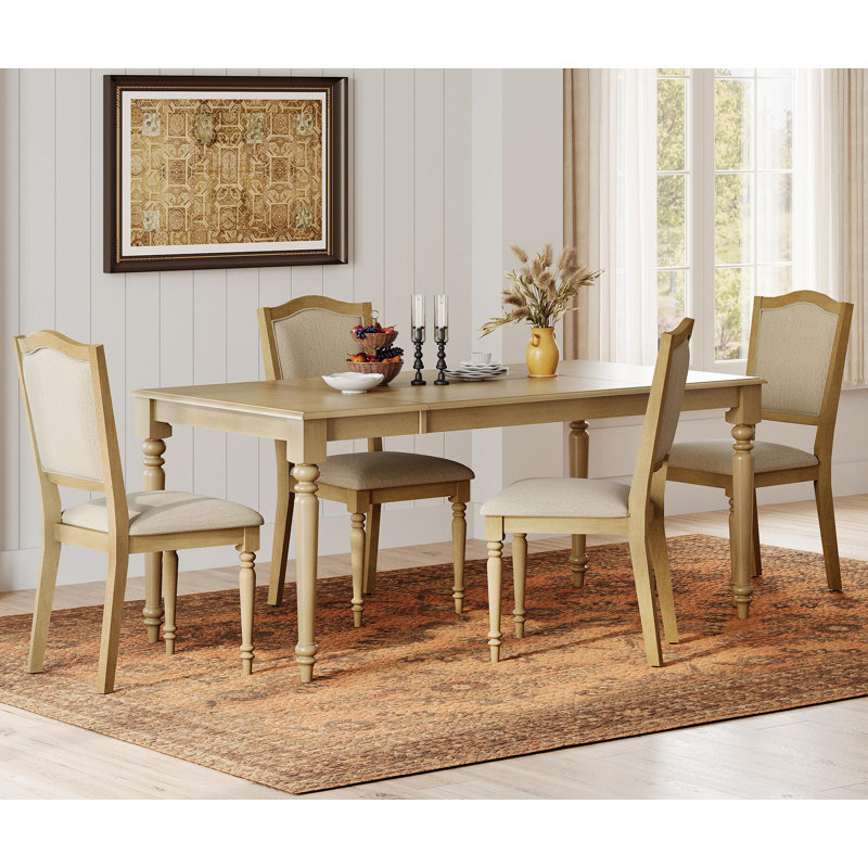 5 Piece Dining Set, One Dining Table & 4 Dining Chairs, Farmhouse Dining Table Set For 4-6, Oak, 5 Pieces: Table, 4 Chairs