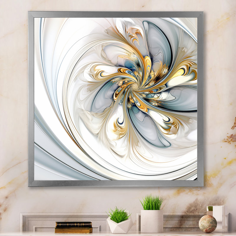 Fractal Flower Joy en blanc cosmique - impression, Cadre simple argenté, H 36 po x l 36 po x P 1,5 po