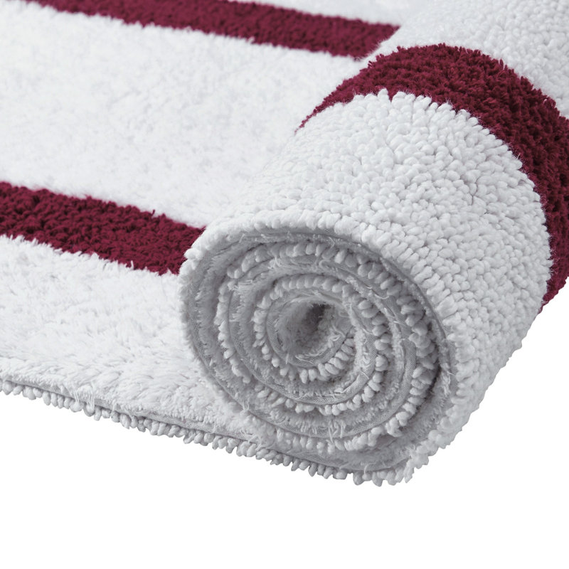 Atle Reversible Cotton Tufted Bath Rug Set, 3PC (17" x 24" | 20" x 20" | 21" x 34"), White/Red