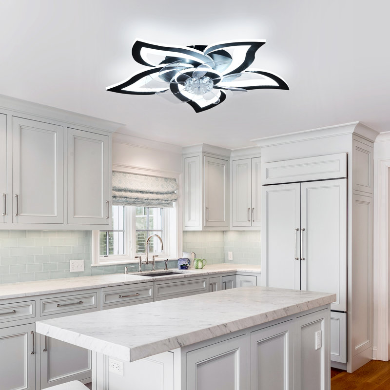 Flower-shaped Led Ceiling Fan With Remote, 25.6" Wide