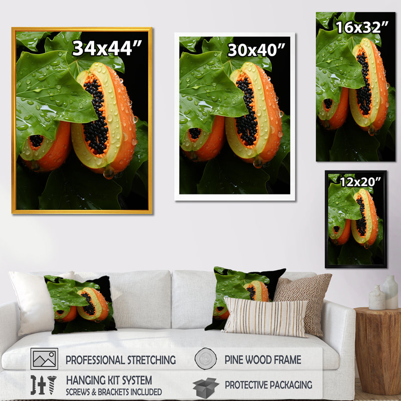 «Harvest Hues Papaya Fruit Perfection III», art mural fruits, H 20 po x l 12 po x P 1 po
