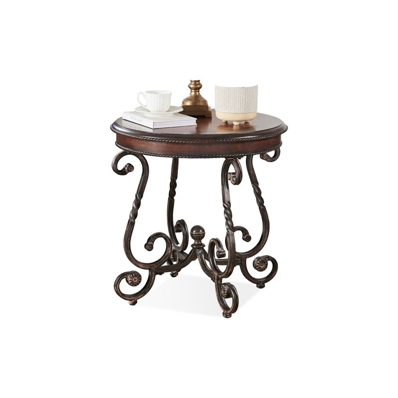 Modern Solid Wood+Metal End Table