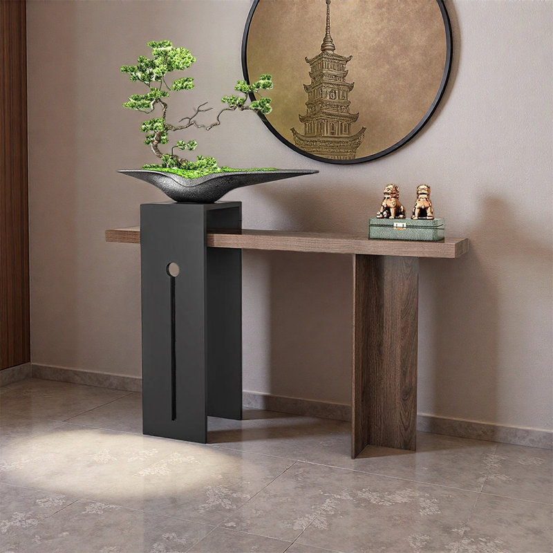 Console de hall d'entrée en bois massif, Brun / Noir, 35.43" H x 47.24" W x 11.81" D