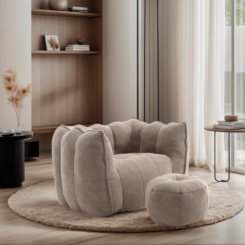 Compressed Sofa Chair Breathable Fabric Bean Bag Chair With Removable Ottoman,Living Room Sofa Chair, Coffee Cotton/Chenille